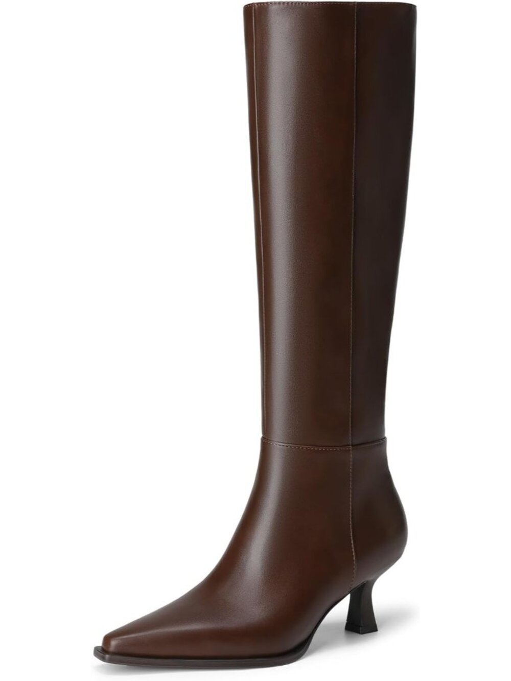 DREAM PAIRS Women's Dark Brown-pu Knee High Kitten Heel Fall Boots Pointed Toe